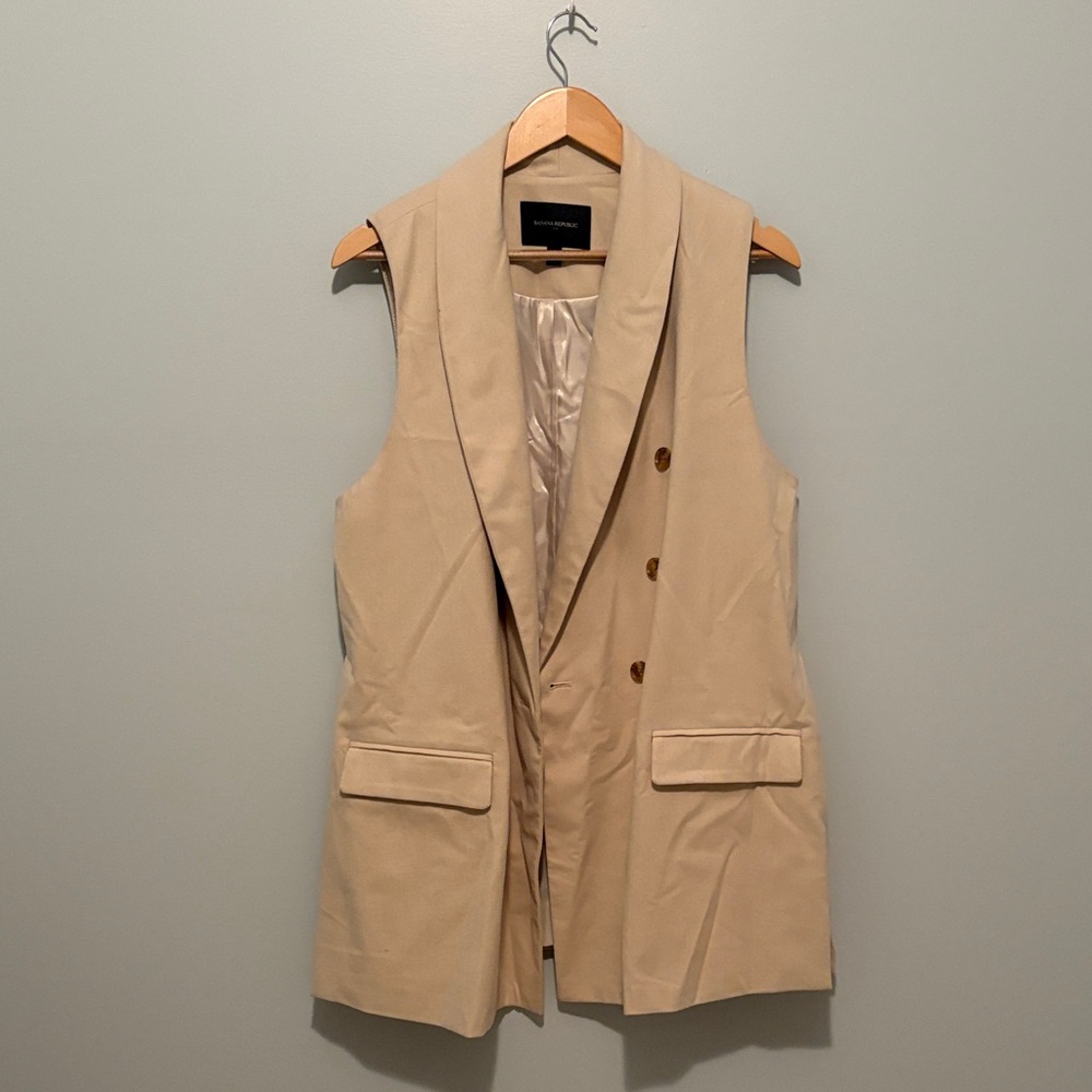 Banana Republic Camel Ultra Suede Double Breasted Long Vest